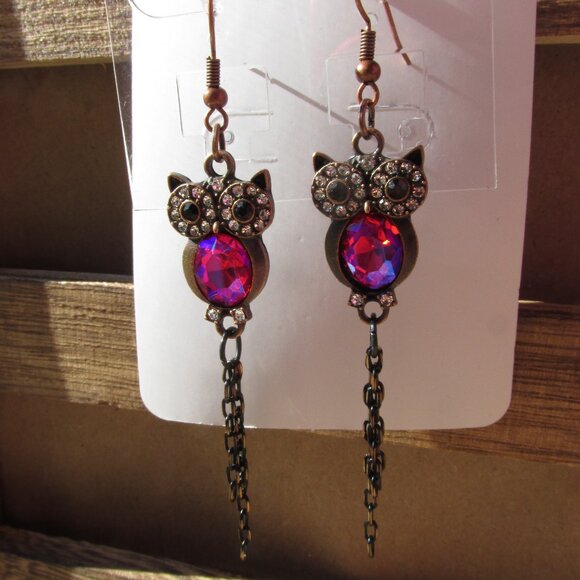 NEW Statement Rhinestone Owl Earrings - Picture 5 of 5
